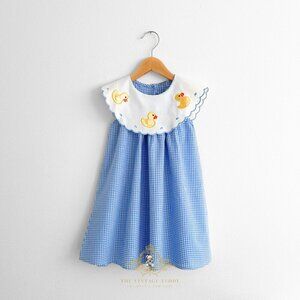 NWT Pretty Girls Embroidered Bib Collar Dress Gingham & Cute Yellow Ducky 2T